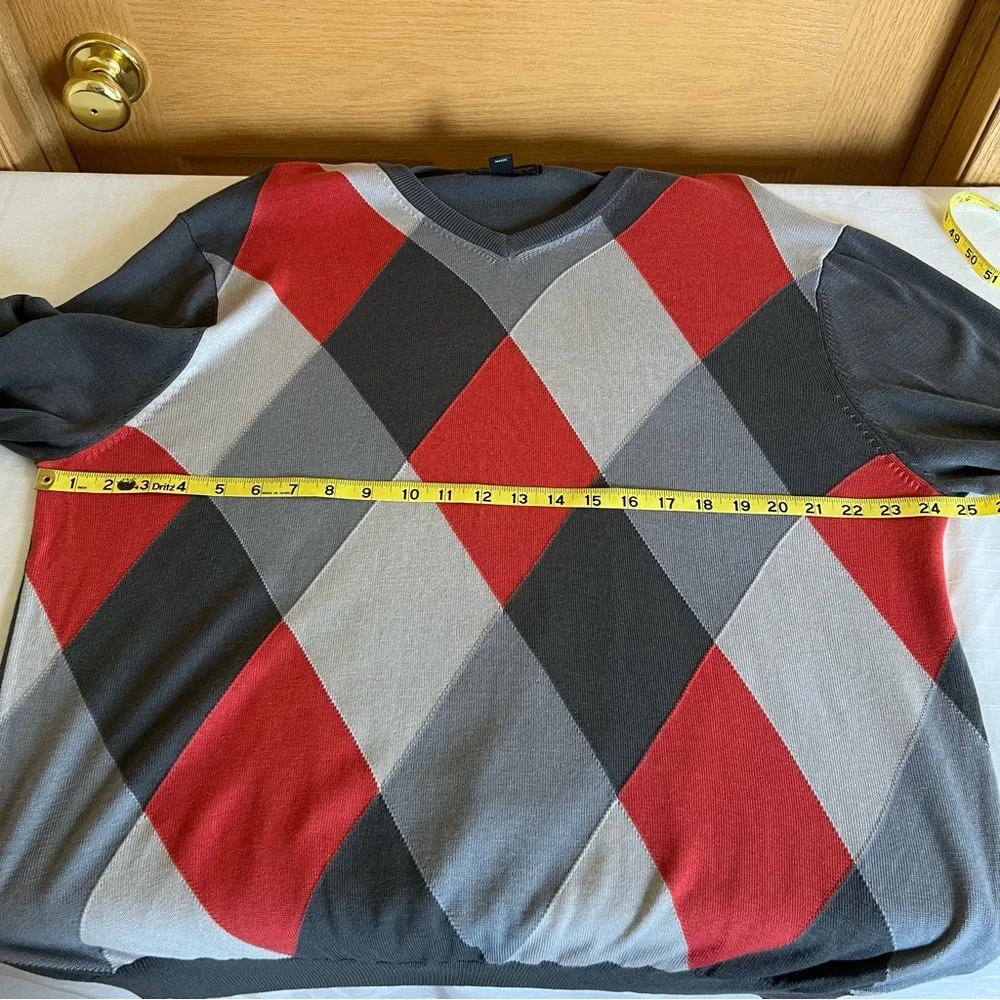 Kenneth Roberts Platinum mens argyle silk blend v-neck sweater size XL